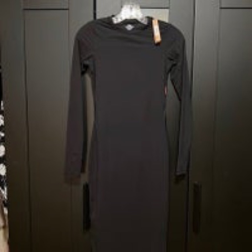 Skims Fits Everybody Crew Neck Long Sleeve Dress - Onyx - Size M